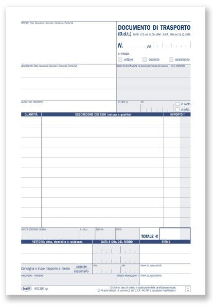 Documento di trasporto - Blocco 25/25/25/25 fogli autoricalcante - 21,5x14,8 cm