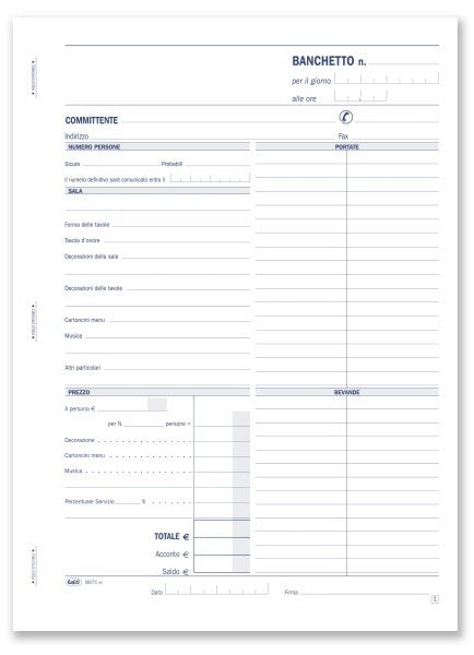 Preventivi e ordinativi per banchetti - Blocco 50/50 fogli autoricalcante - 29,7x21,5 cm