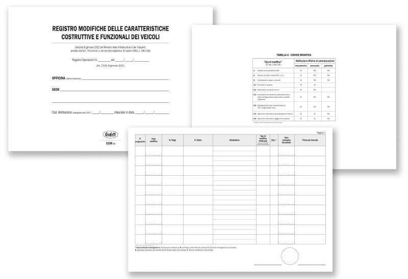 Registro Modifiche caratteristiche tecniche e funzionali dei veicoli - 32 pagine