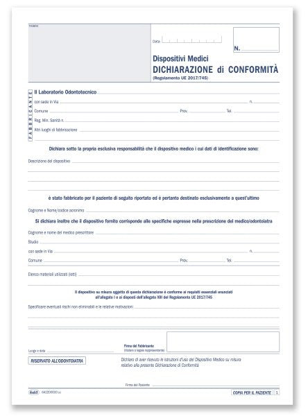 Dispositivi medici: dichiarazioni di conformità - Blocco 33/33/33 fogli autoricalcante - 29,7x21,5 cm