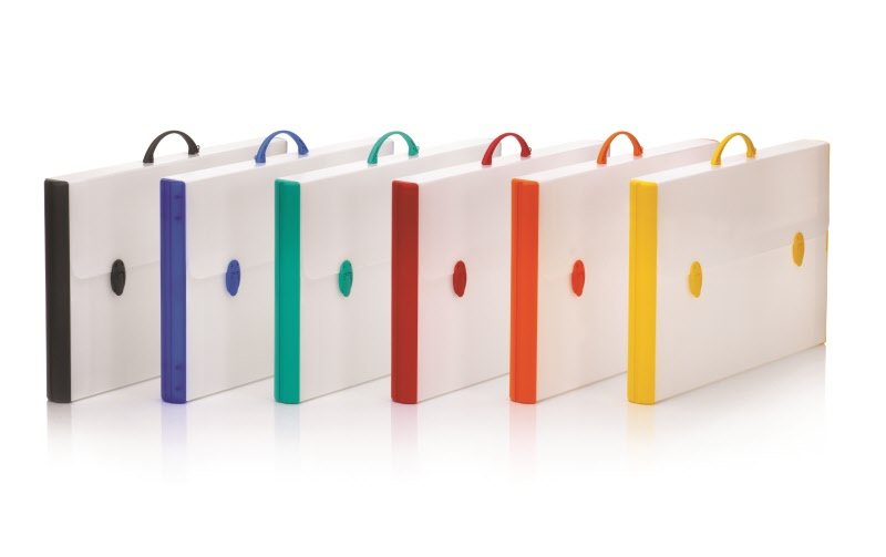 Valigetta portadisegni - polionda - dorso rigido - 37x60 cm - dorso 5 cm -  bianco - accessori colori assortiti
