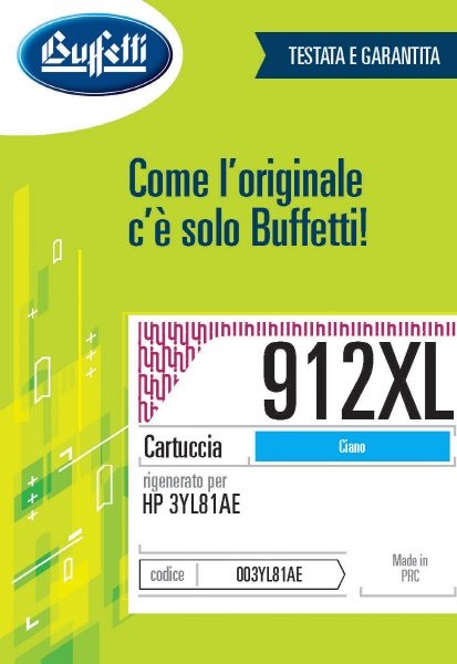 Cartuccia ink jet HP - Compatibile Rigenerato 912XL 3YL81AE - Ciano - 825 pag