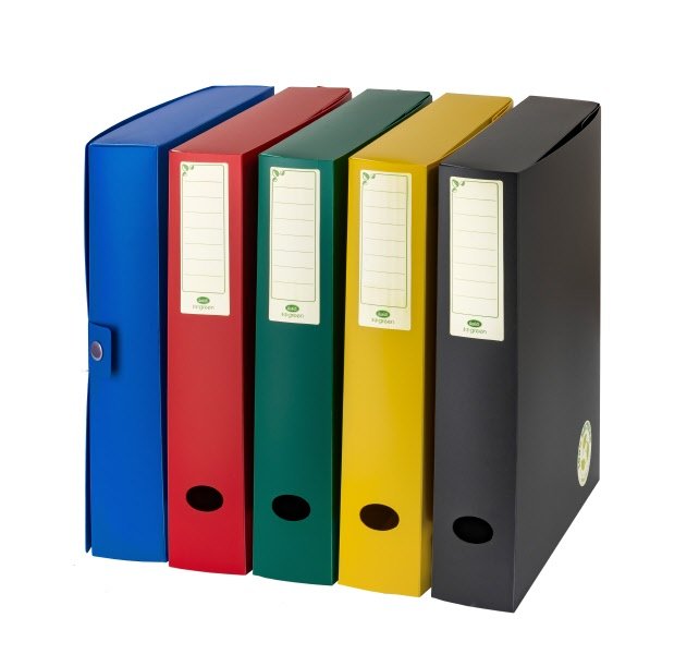 Scatola progetti pp ecologico con bottone - Dorso 6 cm - 35x25 cm  - colori assortiti