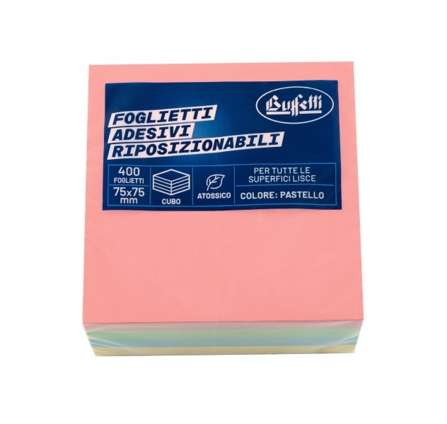 Cubo 400 foglietti adesivi riposizionabili colorati Tak-To - 75x75 mm - Pastello