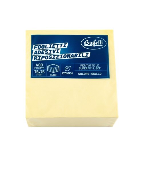 Cubo 400 foglietti adesivi riposizionabili colorati Tak-To - 75x75 mm - Giallo