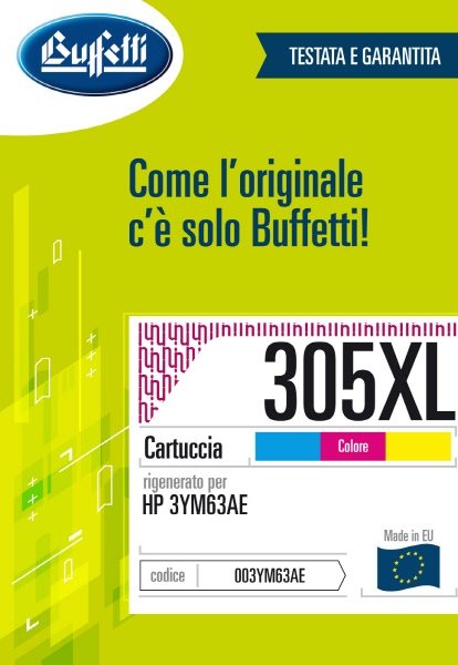 Cartuccia ink jet HP - Compatibile Rigenerato 305XL 3YM63AE - 3 colori (Ciano, Magenta, Giallo) - 370 pag
