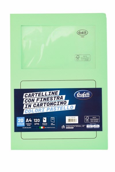 Cartelline con finestra - cartoncino ecologico - 120 g/mq - 29,7x21 cm - verde - conf. 20 pz