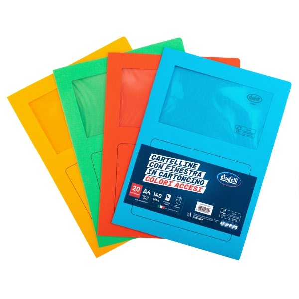 Cartelline con finestra colori brillanti
