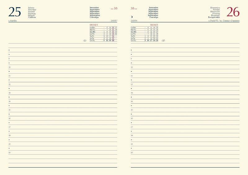 Agenda giornaliera in pelle - interno  mobile -  2026 - 14,5x20,5 cm - zip di chiusura - nero