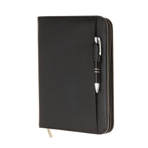 Agenda giornaliera in pelle - interno  mobile -  2026 - 14,5x20,5 cm - zip di chiusura - nero