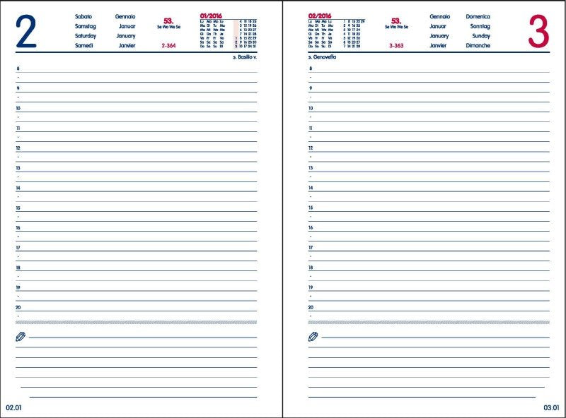 Agenda giornaliera 12 mesi - 2026 - 14,2x21 cm - copertina sintetico - interno fisso - argento