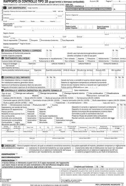 Rapporto di controllo di efficienza energetica Tipo 1B gruppi termici a biomassa (Allegato IIIB) Lombardia - Snap out triplice copia autoricalcante - 31x21 cm