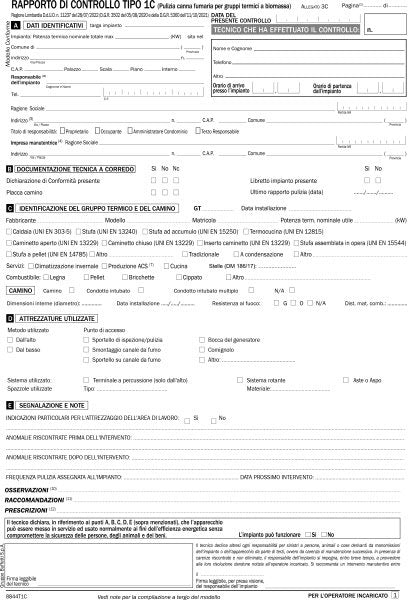 Rapporto di controllo di efficienza energetica Tipo 1C pulizia canna fumaria per gruppi termici a biomassa (Allegato IIIC) Lombardia - Snap out triplice copia autoricalcante - 31x21 cm