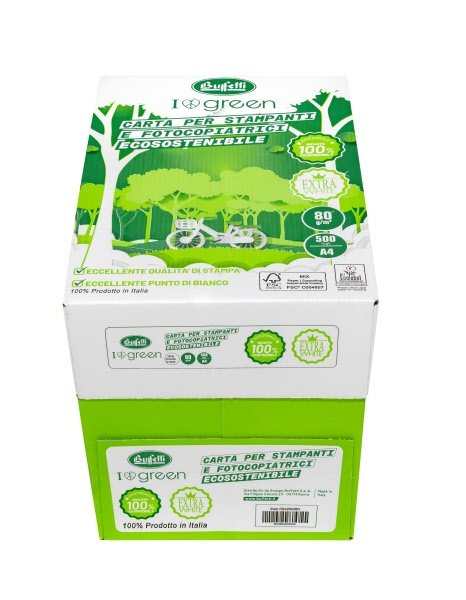 Conf. 5 risme carta per fotocopie Buffetti Green 100% riciclabile A4 - 21x29,7 cm - 80 g