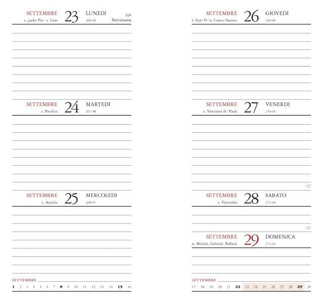 Refill agenda settimanale tascabile 12 mesi -  2026 - f.to 8x15 cm
