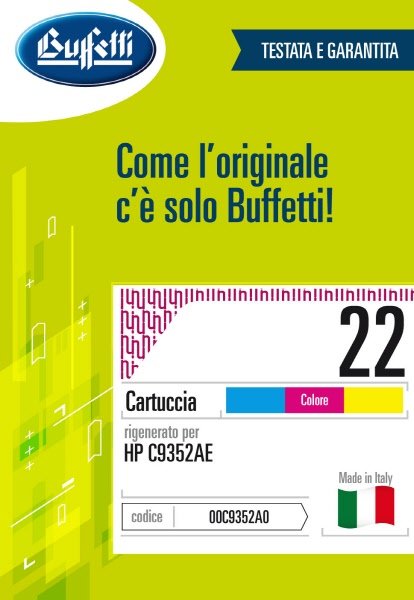 Cartuccia ink jet HP - Compatibile Rigenerato 22 C9352AE - 3 colori (Ciano, Magenta, Giallo) - 165 pag