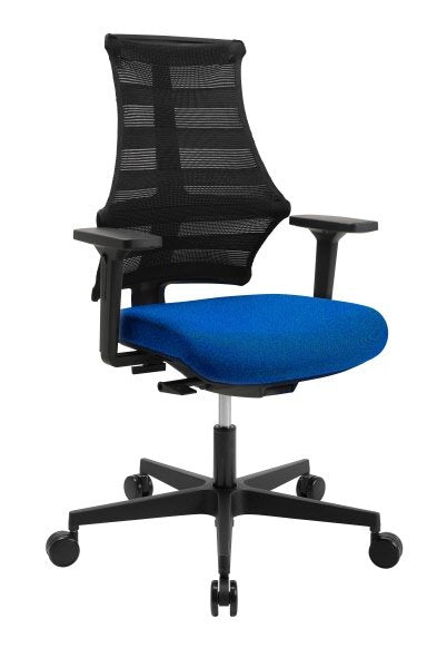 Sedia operativa Berlino - braccioli inclusi - sedile blu jeans tess. eco - schienale maglia di rete nera