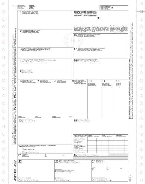 Lettera di vettura internazionale (CMR) - Modulo continuo  5 fogli autoricalcante - 12"x24 cm