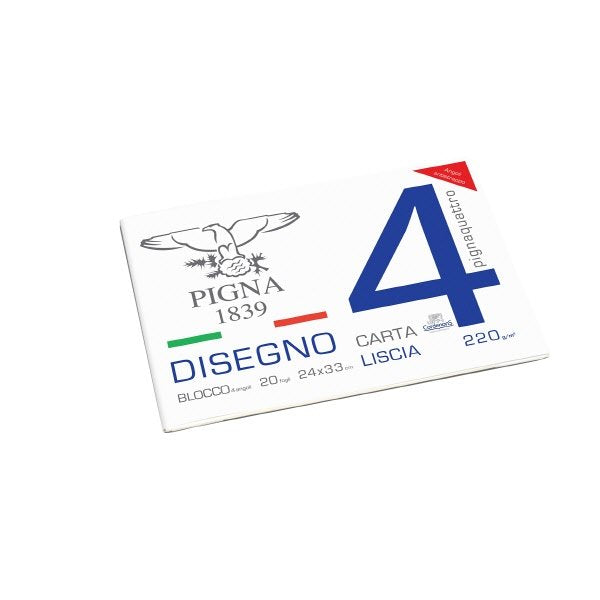 Blocco da Disegno con 4 angoli PignaQuattro - carta liscia - 24x33cm