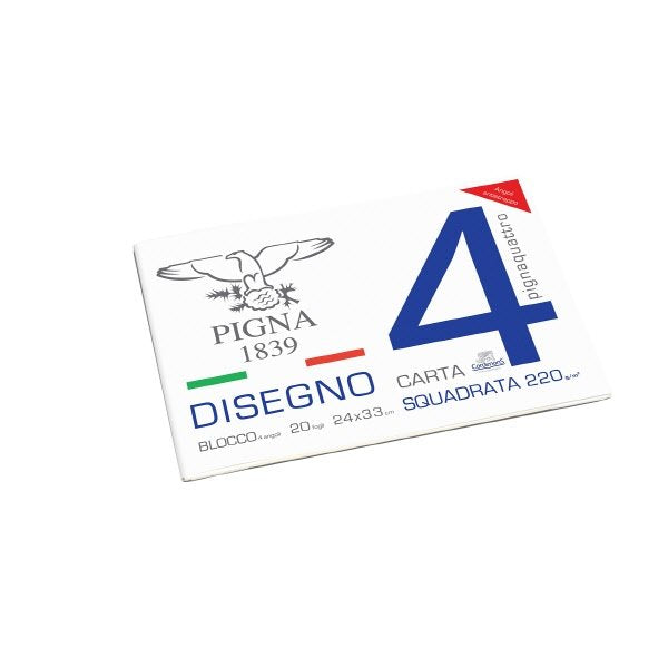 Blocco da Disegno con 4 angoli PignaQuattro - carta liscia riquadrata - 24x33cm