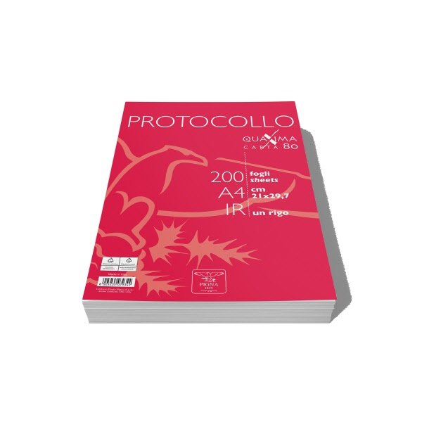 Fogli protocollo Pigna  - Rigatura 1R - Righe - 200 fogli - 80 g