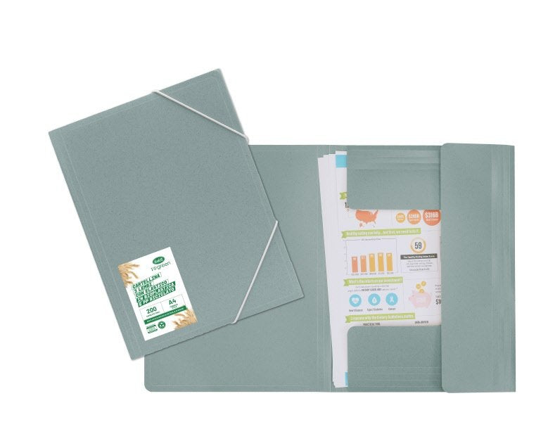 Cartellina con elastico angolare - bioplastica e pp riciclato - 29,7x21 cm - azzurro