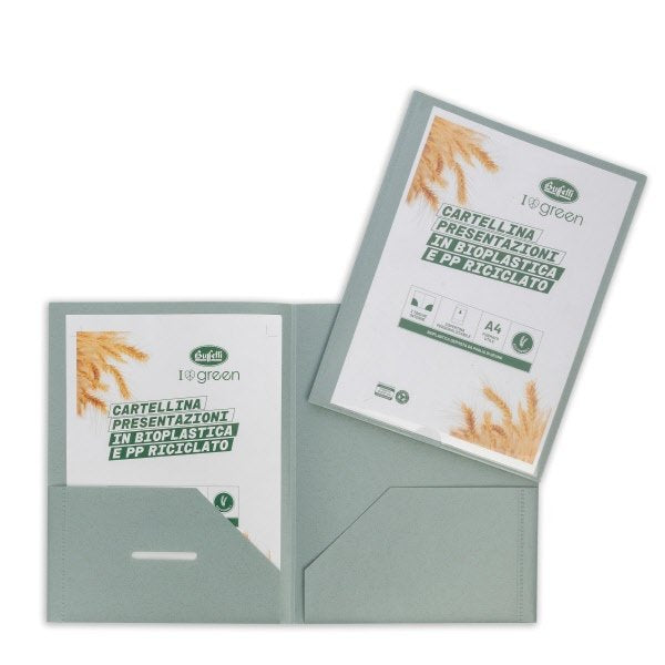 Cartellina presentazioni - personalizzabile - bioplastica e pp riciclato -  2 tasche interne -  30x22 cm - celeste