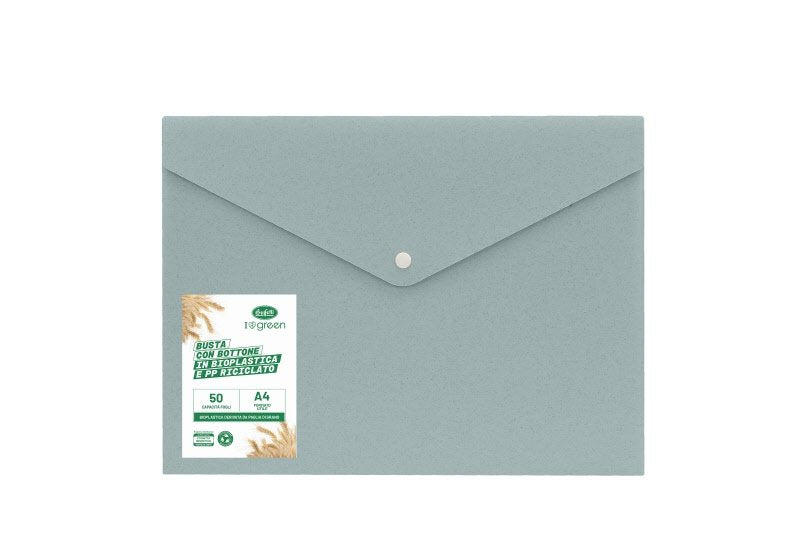 Buste con bottone I love green - bioplastica e pp riciclato  - 29,7x21 cm - azzurro