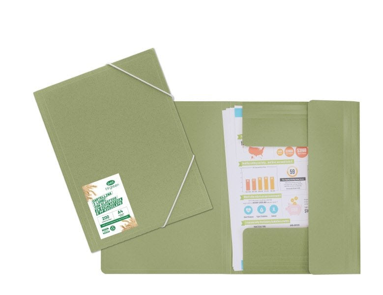 Cartellina con elastico angolare - bioplastica e pp riciclato - 29,7x21 cm - verde