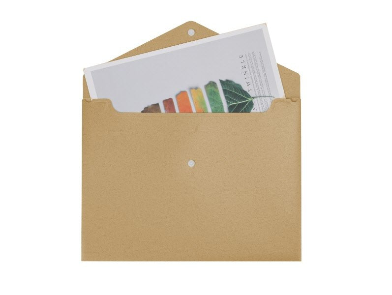 Buste con bottone I love green - bioplastica e pp riciclato  - 29,7x21 cm - avana