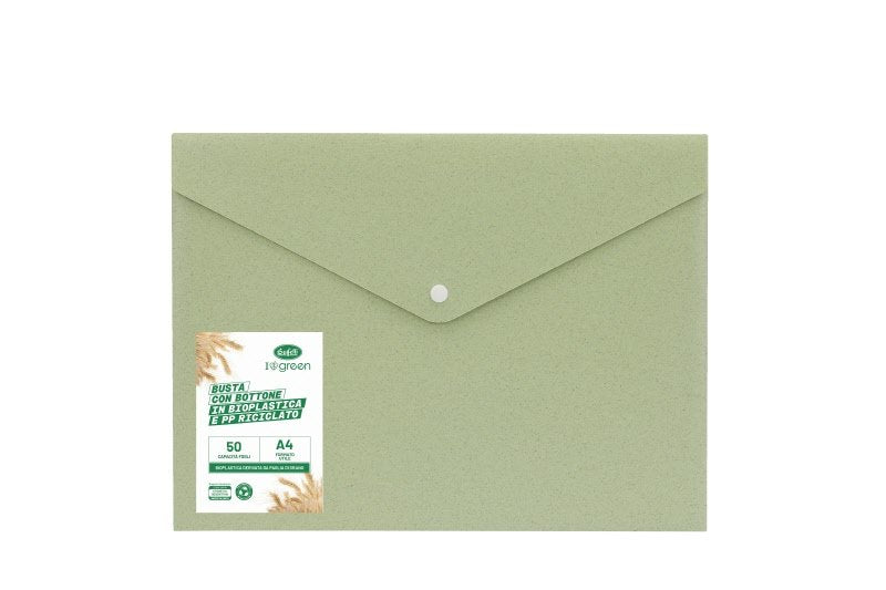 Buste con bottone I love green - bioplastica e pp riciclato  - 29,7x21 cm - verde