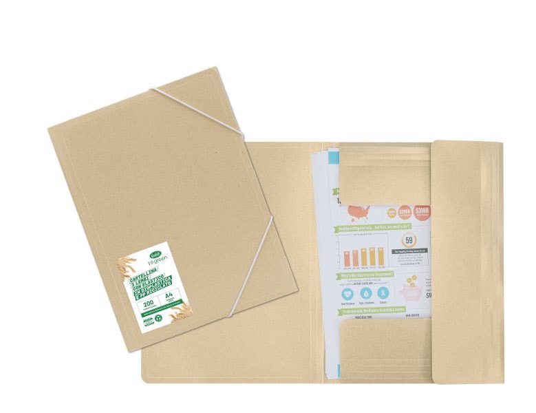 Cartellina con elastico angolare - bioplastica e pp riciclato - 29,7x21 cm - avana