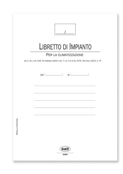 Registro Libretto di impianto per la climatizzazione estiva e invernale (Allegato I) - 44 pagine - 29,7x21 cm