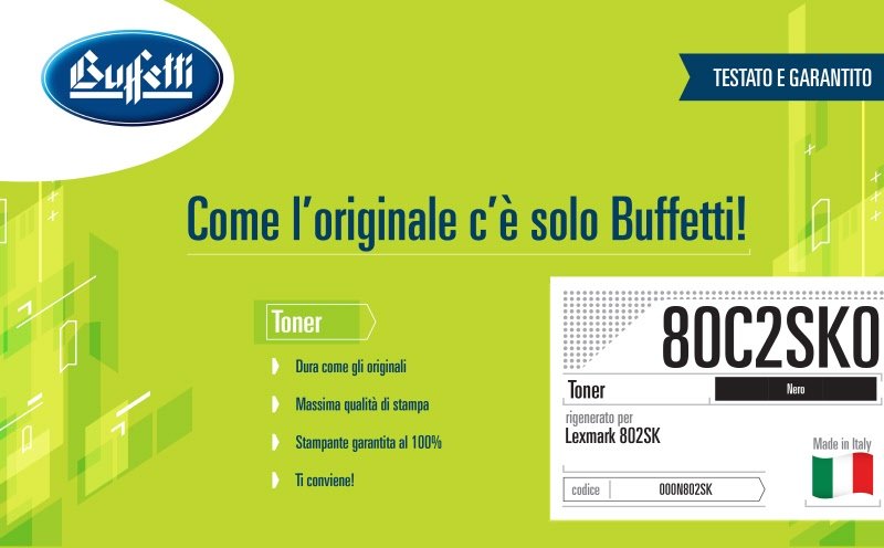 Lexmark Toner - Compatibile Rigenerato 80C2SK0 802SK - Nero - 2.500 pag