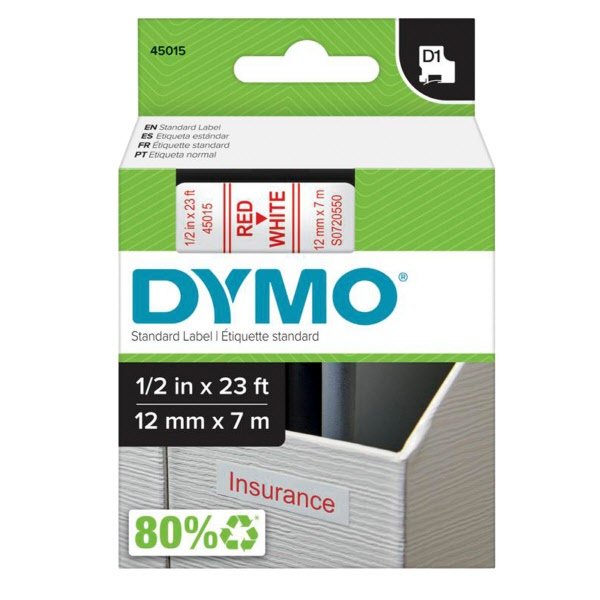 Nastri Dymo D1 - 12 mm x 7 m - rosso/bianco