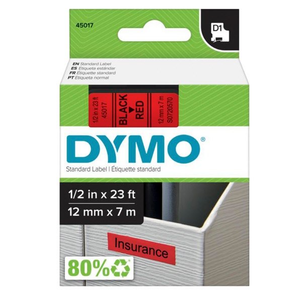 Nastri Dymo D1 - permanente - 12 mm x 7 m - nero / rosso