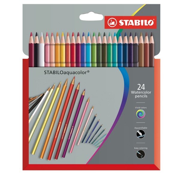 Matite colorate Aquacolor Stabilo - Scatola in cartone da 24 - 2,8 mm - da 6 anni - 1624