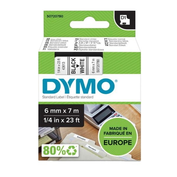 Nastri Dymo D1 - permanente - 6 mm x 7 m - nero / bianco