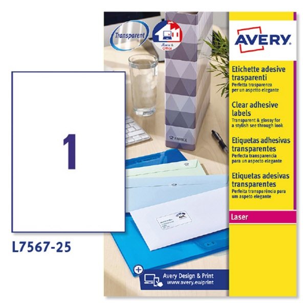 Etichette adesive trasparenti QuickPEEL - 210 x 297 mm - Fogli A4 - conf. 25 fogli