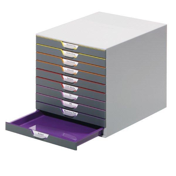 Cassettiere da scrivania Varicolor® Durable - grigio e multicolore - 10 cassetti - 2,5 cm - 7610-27