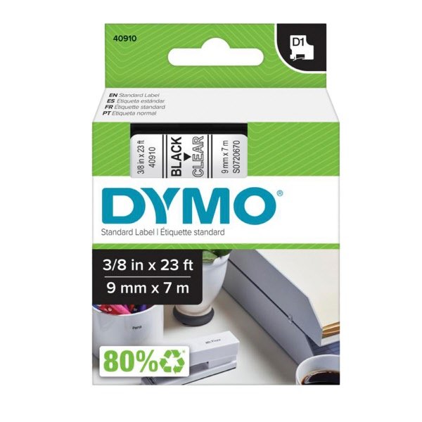 Nastri Dymo D1 - permanente - 9 mm x 7 m - nero / trasparente