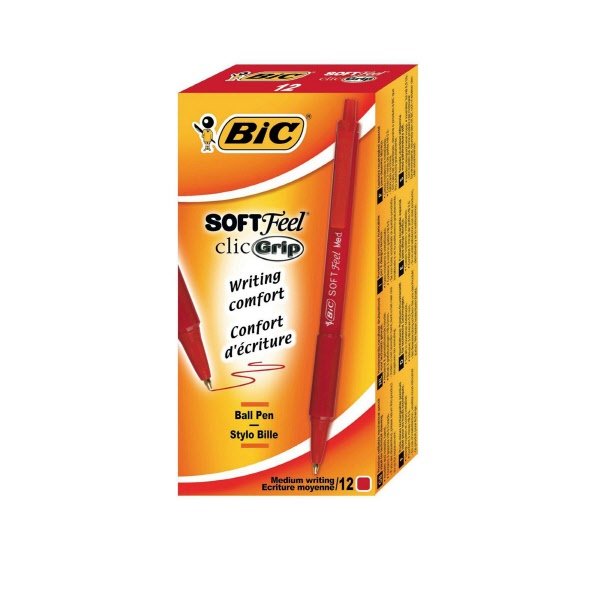 Conf. 12 penna a sfera a scatto Soft Feel Clic - rosso - Tratto medio