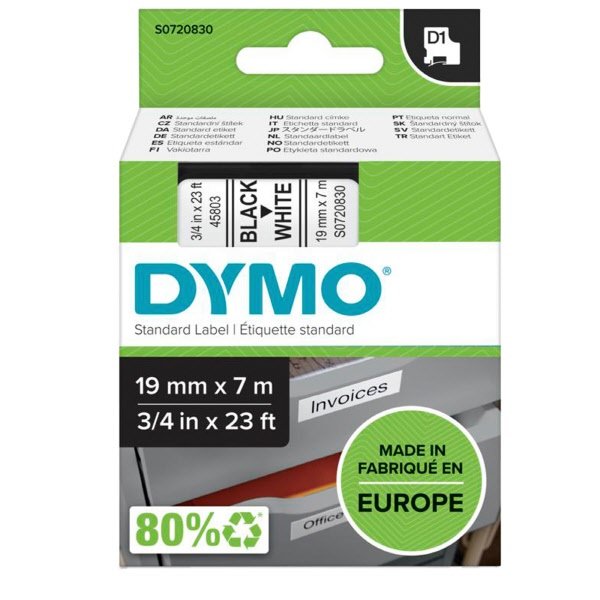 Nastri Dymo D1 - permanente - 19 mm x 7 m - nero / bianco